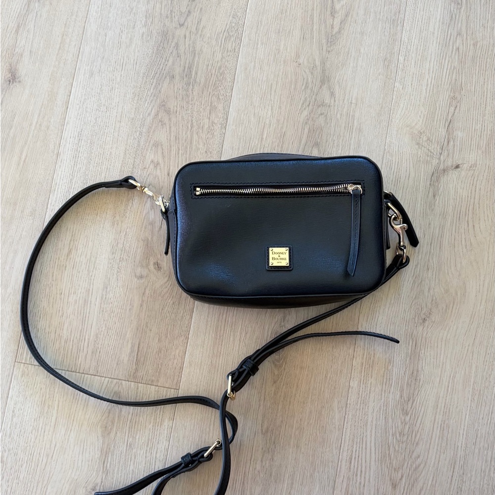 Dooney & Bourke Black Pebble Leather Crossbody with Gold Hardware